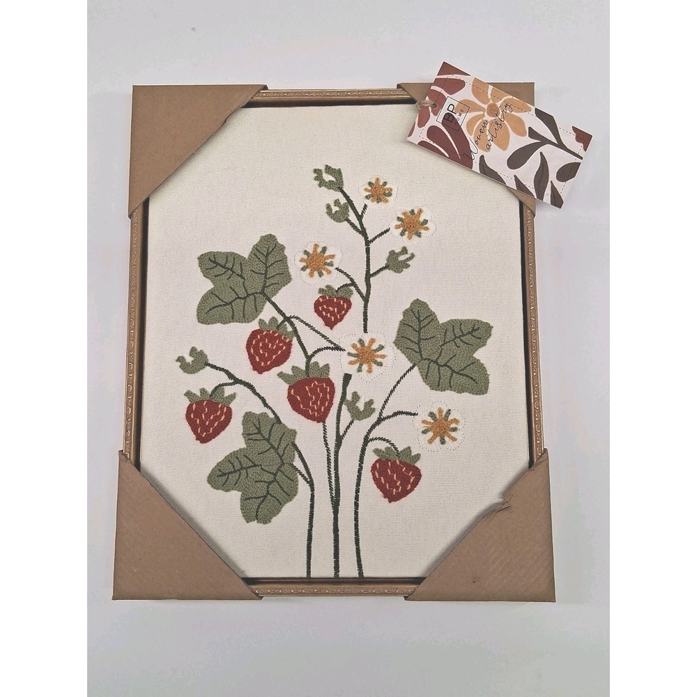 BP Home Woven Embroidered Wall Art Decor Strawberries 🍓 12" X 15"